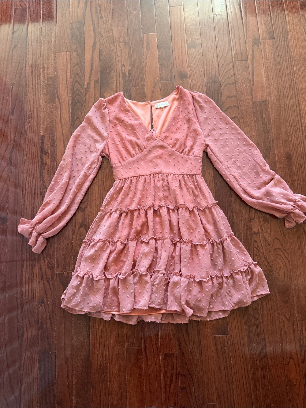 Altar'd State Dusty Rose Tiered Ruffle V-Neck Dress